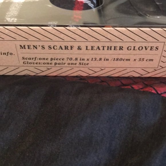 Mens Plaid LONG Scarf and Leather Gloves gift set - Picture 4 of 6